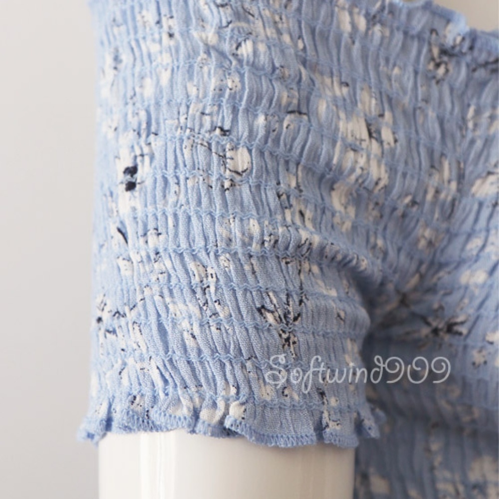 Light Blue Floral Smocked Off Shoulder Maxi Dress - Picture 4 of 8